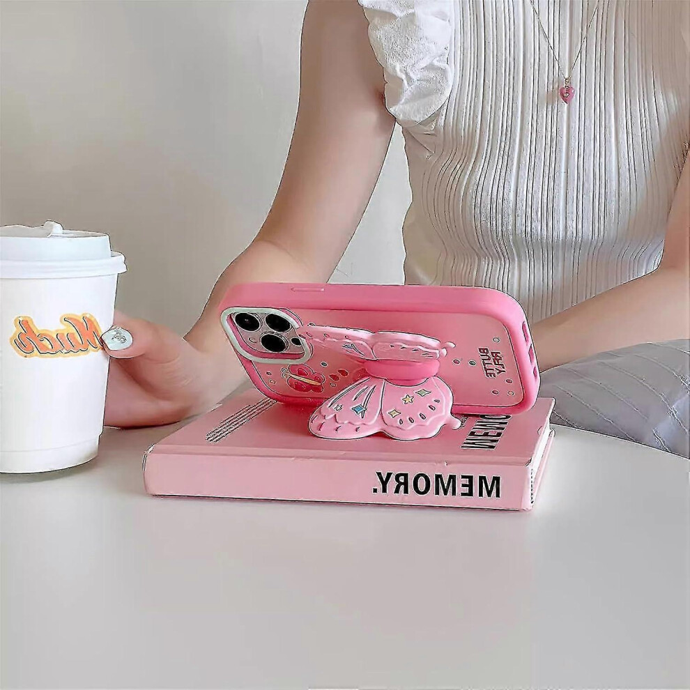 (A) Silicone Case Compatible Iphone 15 Pro Max/15 Ultra With Kickstand Stand Holder 3D Butterfly Shockproof 15 Pro Max Case Zekai 5778930943944
