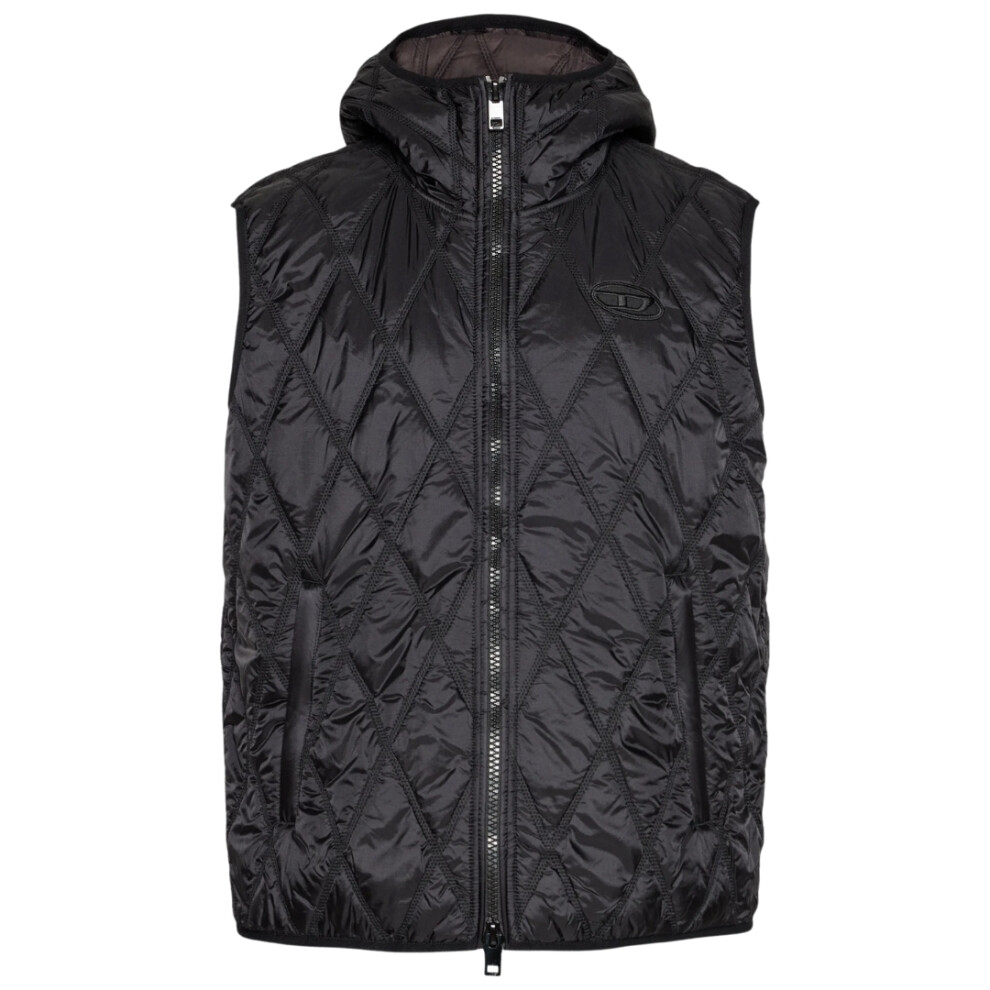 (S) Diesel Brand Logo Black Quilted Gilet Jacket