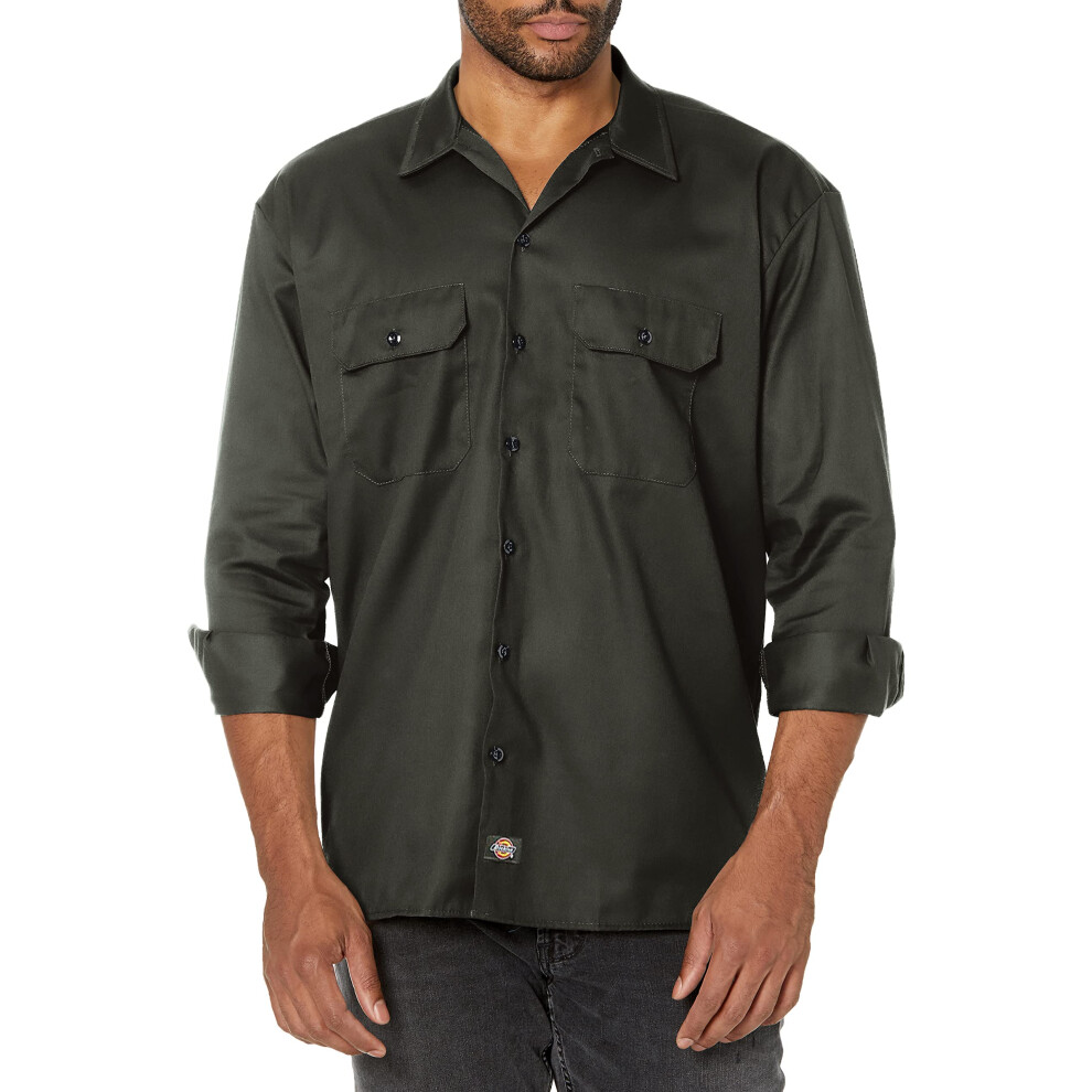 Dickies Mens Long-Sleeve Work Utility Button Down Shirts Olive Green