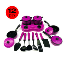 (Purple) 12pcs Cooking Kitchen Play Set Cookware Utensils Pan Pots Kids Toy Cook Pretend