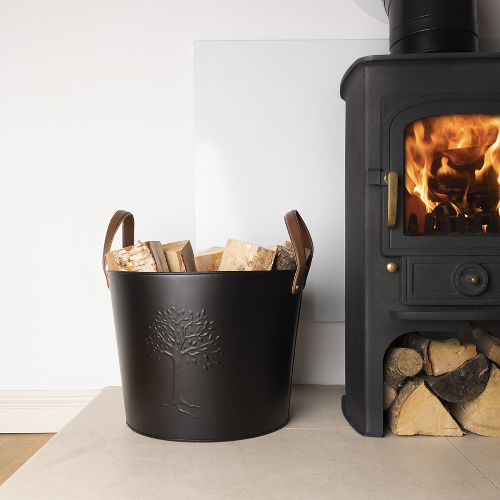 Mulberry Leather Handle Log Bucket Iron Leather Black Matte Timeless Style