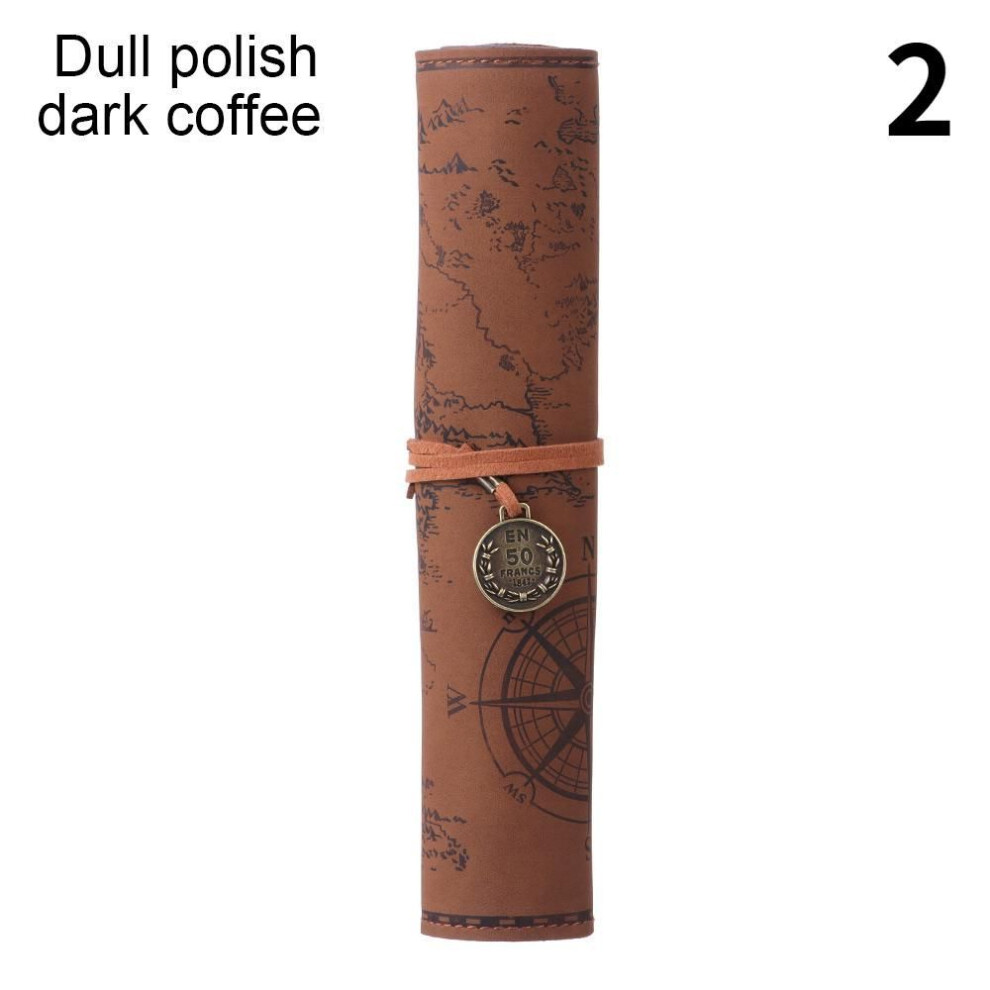 (2) 1 Pcs Retro Treasure Map Roll Pencil Case Pu Leather Big Capacity Pen Bag Makeup Brush Pouch Pencilcase School Stationery Supplies