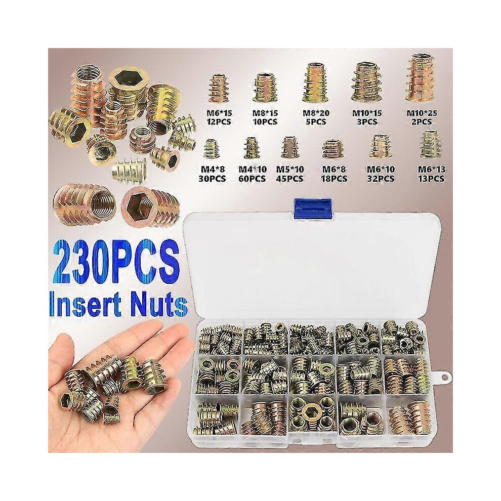 230Pcs Screw-In Nuts, M4/M5/M6/M8/M10 Zinc Alloy Sockets, Hex Socket Nut, Drive-In Nuts 5778930951376