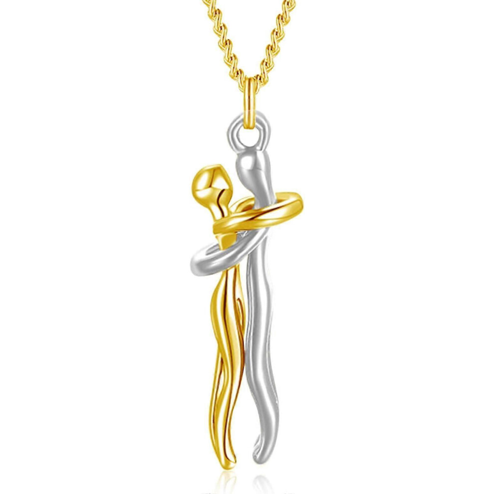 (Gold Silver) Hug Couples Necklace, Affectionate Hug Necklace Couples Necklace For Him And Her Valentine's Day Embrace Chain Necklace Jewelry Gifts Silver,Gold