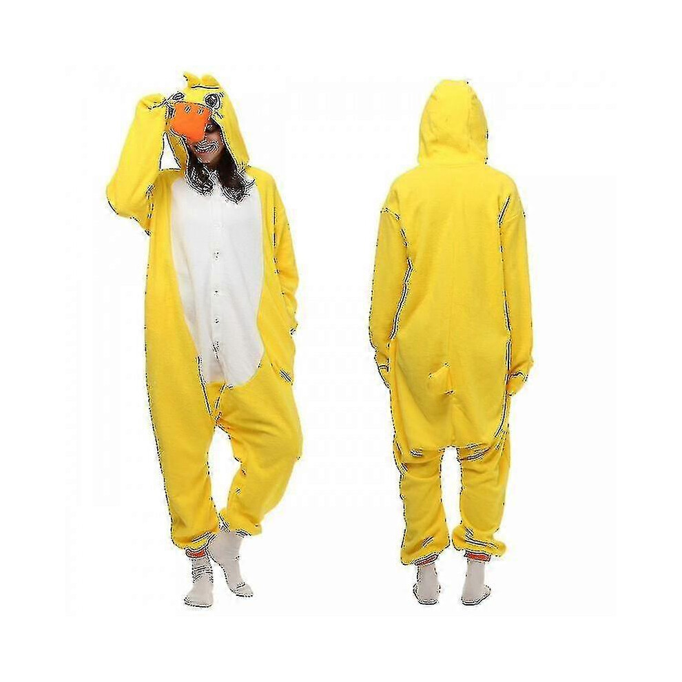 (M) Duck Costume Pajama Onesie Kigurumi Jumpsuit Animal Hoodie Yellow