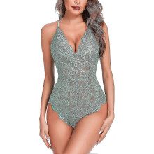 (Vert,Large)Lingerie une pièce pour femme - Body en dentelle sexy - V profond - Teddy