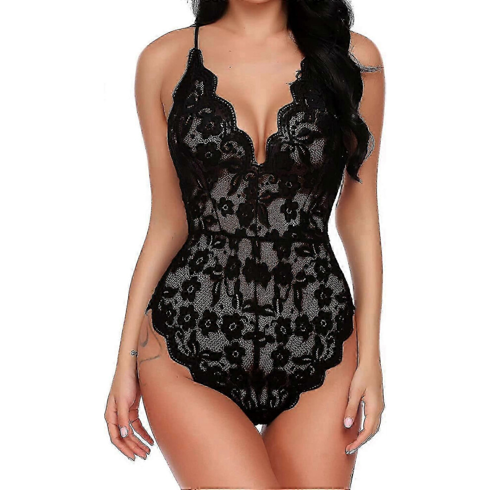 (noir,XX-Large)Lingerie une pièce pour femme - Body en dentelle sexy à V profond - Teddy