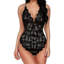 (black,X-Large)Lingerie une pièce pour femmes - Body en dentelle sexy à V profond