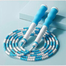 Corde à sauter (bleue), corde tressée à perles souples, longueur ajustable, corde à sauter à perles souples non emmêlée