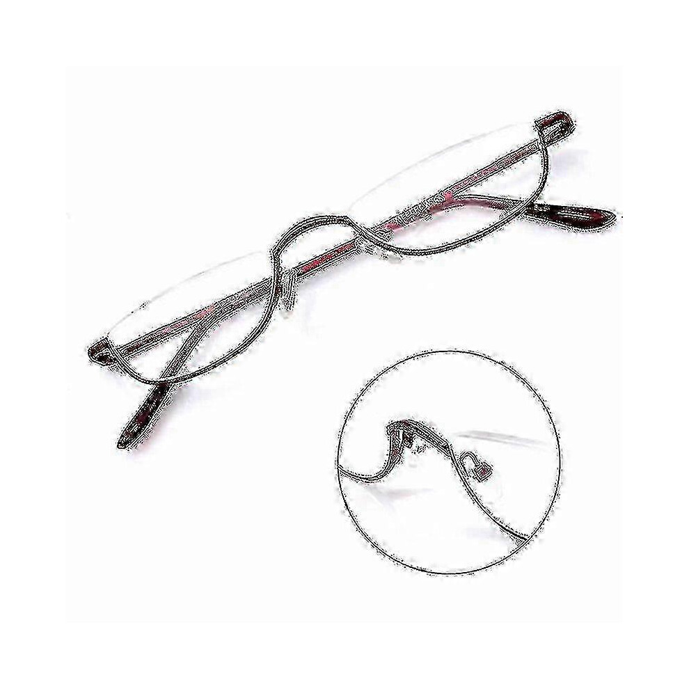 (4.00 force,Rouge)Lunettes de lecture à charnières à ressort en métal Demi-lune Semi-lunettes de lecture sans monture 1.0~ 4.0