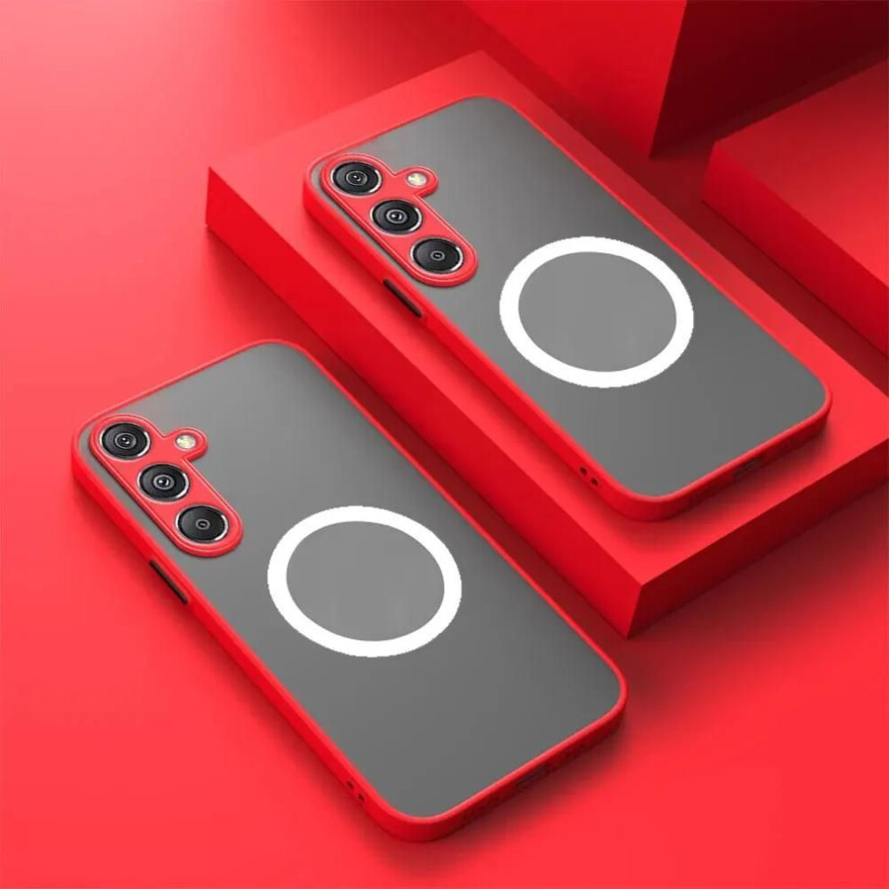 (red, Galaxy A55) Skin Feel Matte Magnetic Phone Case For Samsung Galaxy S22 S23 S24 Ultra Plus A55 A35 A25 A15 A05 A05s A54 A14 5g Cover Hard Pc