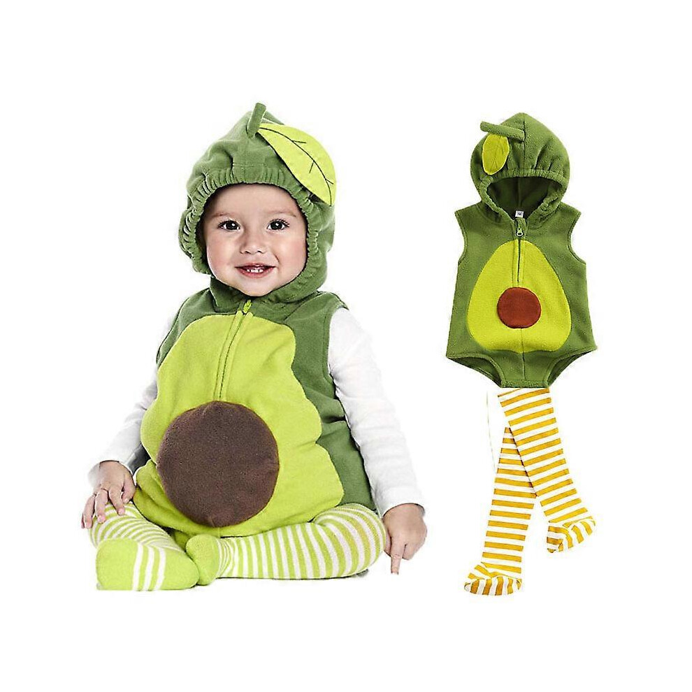 (70 (0-6M))0-18M Baby Girl Boy Avocado Costume Infant Toddler Hoodie Bodysuit Short Romper Purim Halloween Fancy Dress with Stockings