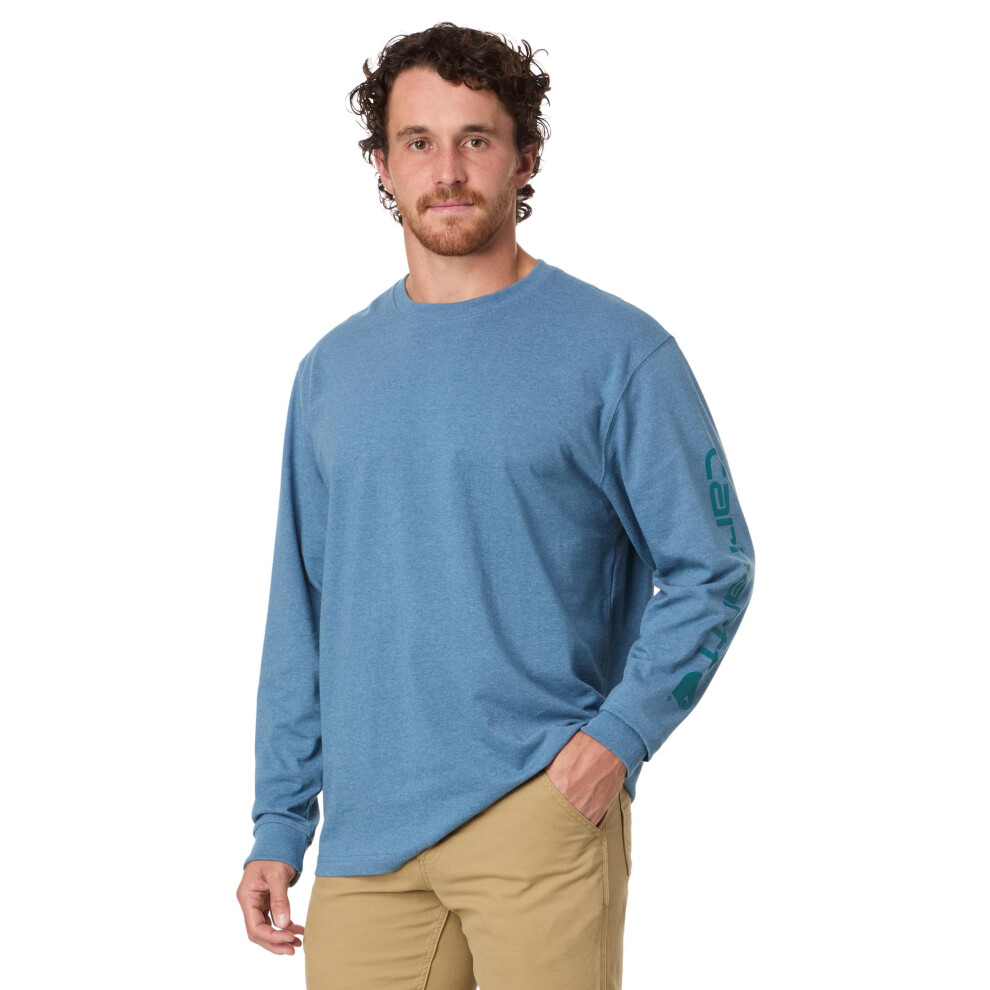 Carhartt Men's Loose Fit Heavyweight Long Logo Sleeve Graphic T-Shirt  Thundercloud Heather