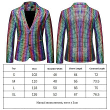 (S,Colorful2)Sequins Blazers Shiny Sequins Suit Jacket Halloween Outfits Two Button Blazer Tuxedo Disco Glitter Party Blazer For Men Dinner