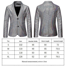Blazer à paillettes argentà XL pour homme, tenue de fête d'Halloween, blazer deux boutons, tuxedo disco, soirÃe brillante