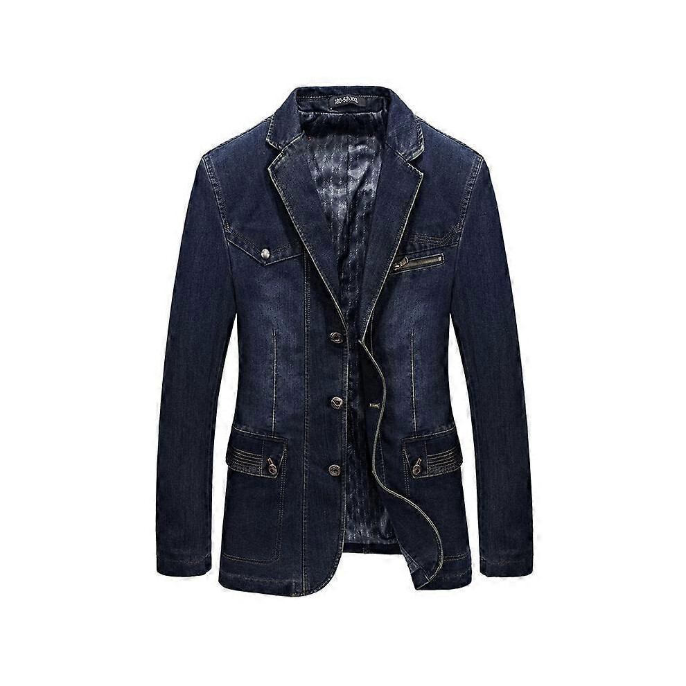 (4XL,Dark Blue)Blazer Men High Quality Spring Mens Jeans Jacket Coat Male Fashion Denim Blazer Jacket Suit Men Business Casual Suit Top