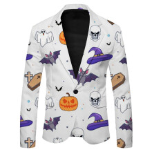 (M,White)Men's Blazers Tops Pumpkin Graphic Suit Jacket Party Blazer for Men Christmas Halloween Costume Dinner Wedding Prom Suit Jacket