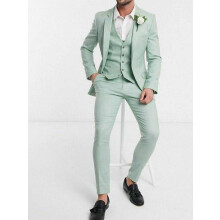 (XXL,As Picture)Costumes Hommes Vert Menthe à revers échancré Tuxedo Bespoke Elegant Blazer Fashion Design 3-Piece Jacket+Pants+Vest Costume