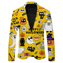 (XL,Yellow)Men's Blazers Tops Pumpkin Graphic Suit Jacket Party Blazer for Men Christmas Halloween Costume Dinner Wedding Prom Suit Jacket