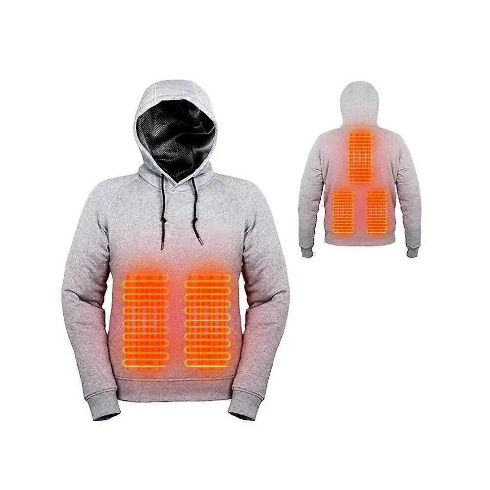 (XL,Gary)Outdoor Electric USB Heating Sweaters Men Winter Warm Heated Hoodies Fashion Charging Heat Jacket Sportswear For Women