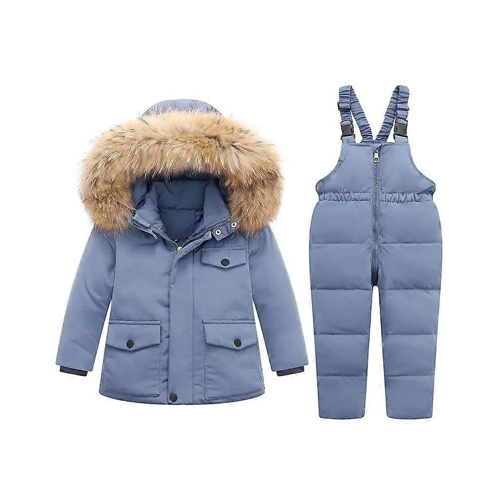 (24M,Blue)Parka Fourrure Réelle Garçon Salopette d'Hiver Doudoune Chaude Enfant Manteau Enfant Snowsuit Snow toddler girl Clothes Clothing Set