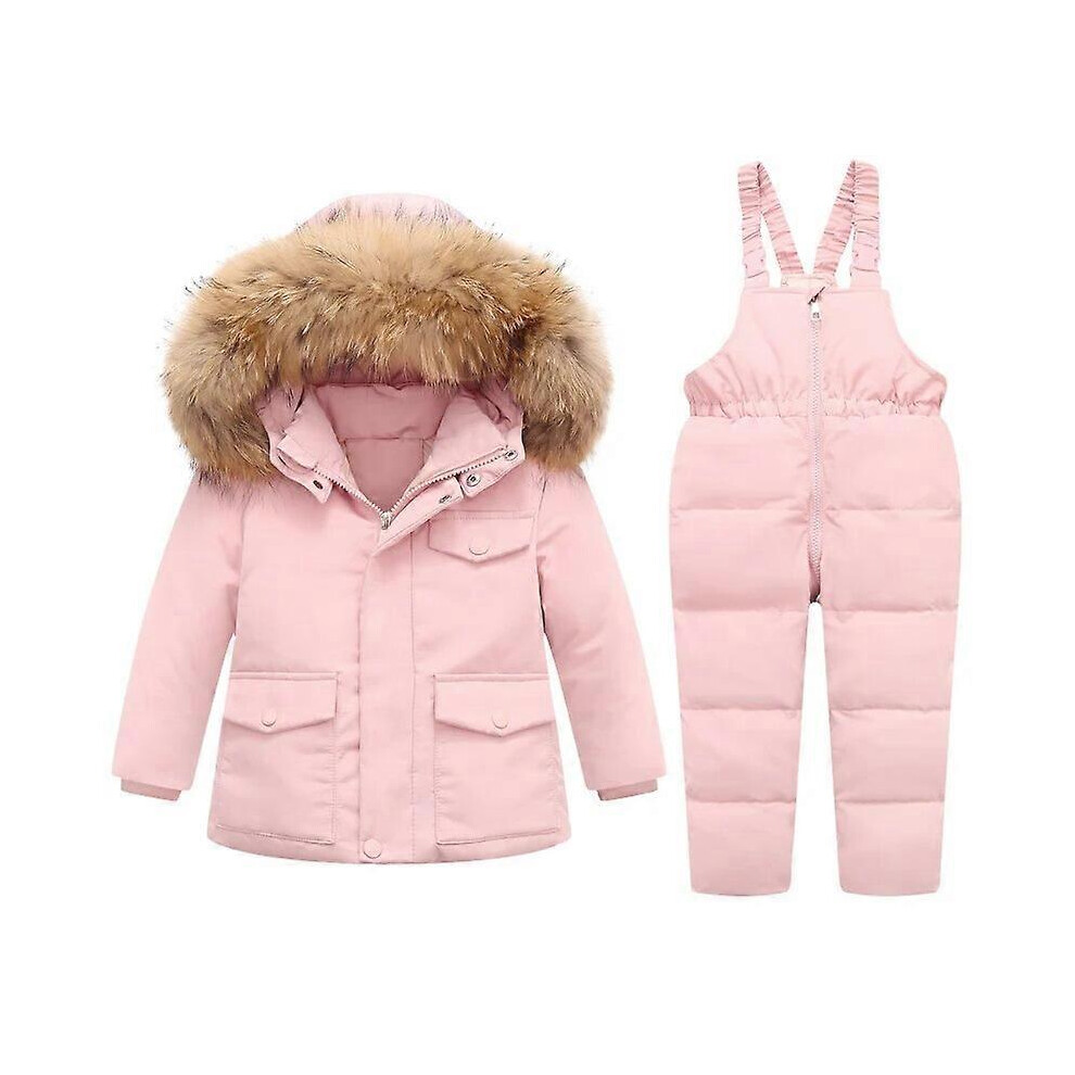 (3T,Pink)Parka Fourrure Réelle Boy Baby Overalls Winter Down Jacket Warm Kids Coat Child Snowsuit Snow toddler girl Clothes Clothing Set