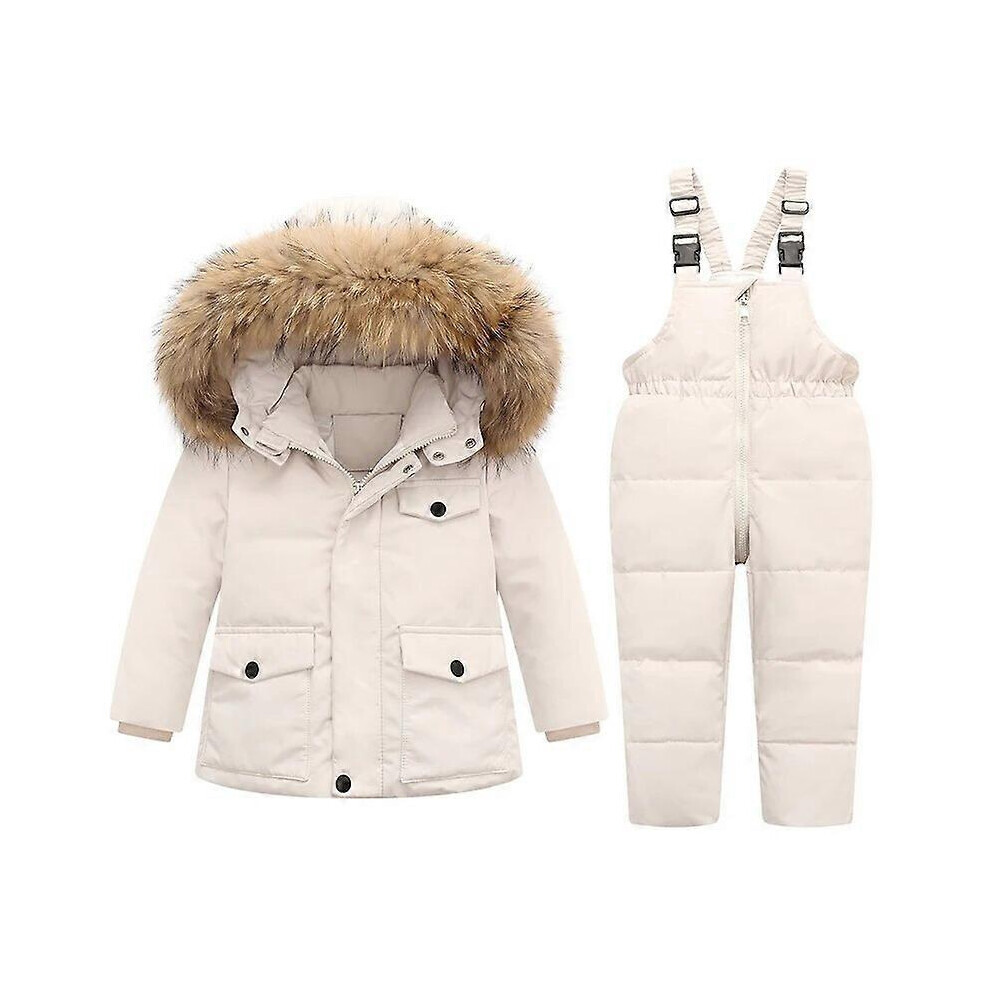 (5T,White)Parka Fourrure Réelle Garçon Salopette d'Hiver Doudoune Chaude Manteau Enfant Snowsuit Snow toddler girl Clothes Clothing Set