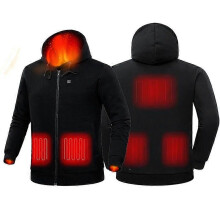 (M,Black)Outdoor Electric USB Heating Sweaters Hoodies Men Winter Warm Heated Clothes Charging Heat Jacket Sportswear P5103