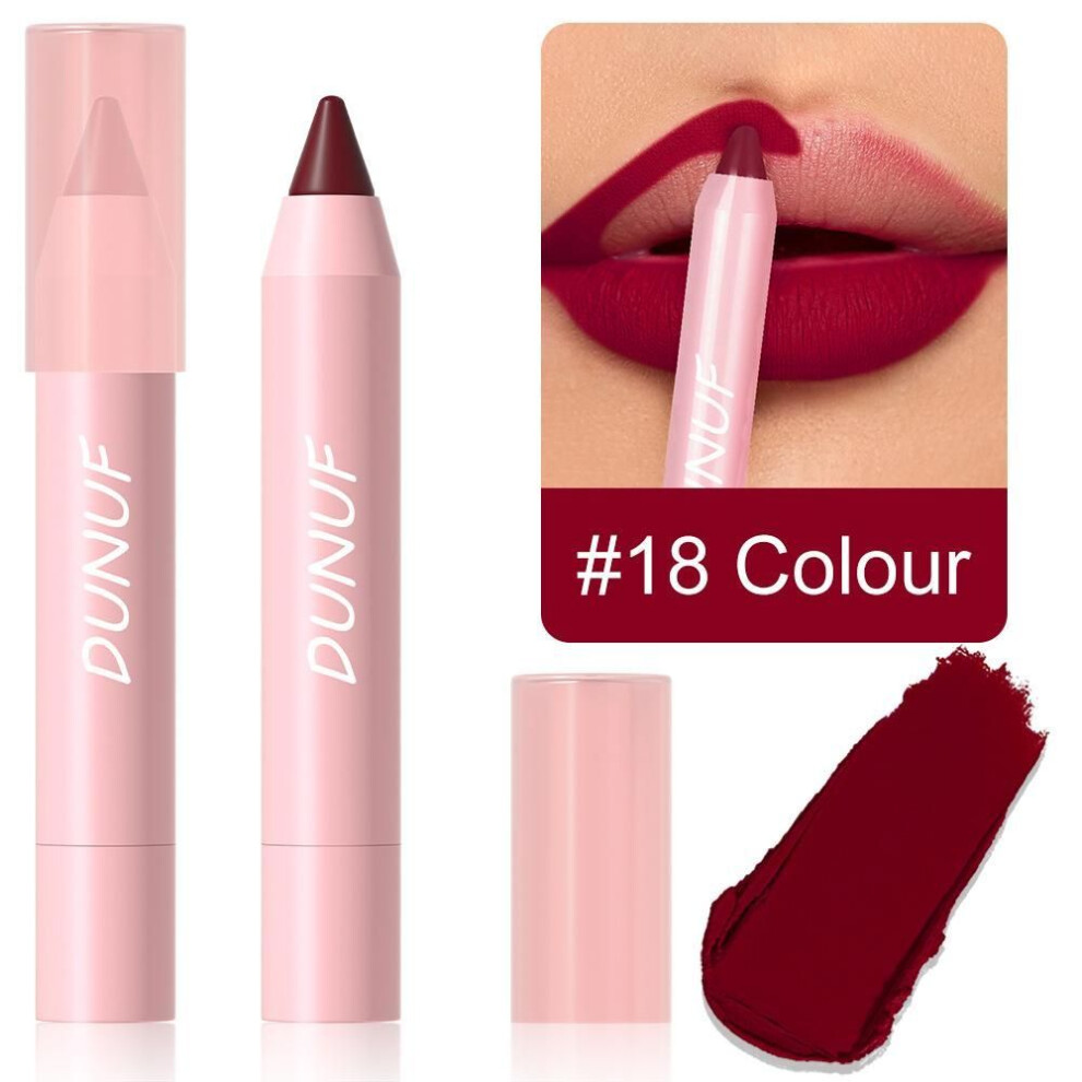 (18) 18-colors Lipstick Pencil Waterproof Sexy Red Matte Contour Tint Lipstick Lasting Non-stick Cup Lipliner Pen Lip Makeup Cosmetic