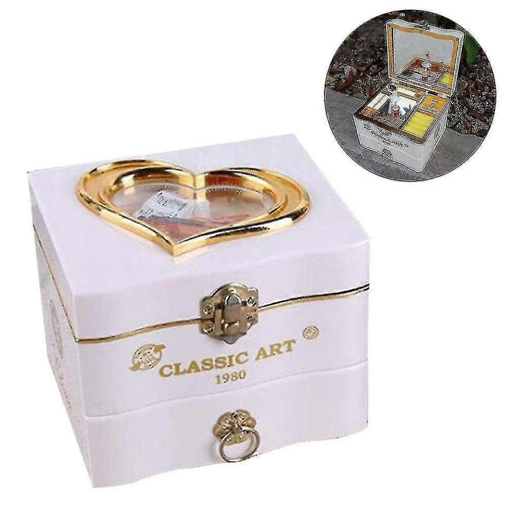 Boîte à bijoux musicale (blanche), boîte vintage rotative, cadeau avec ballerine