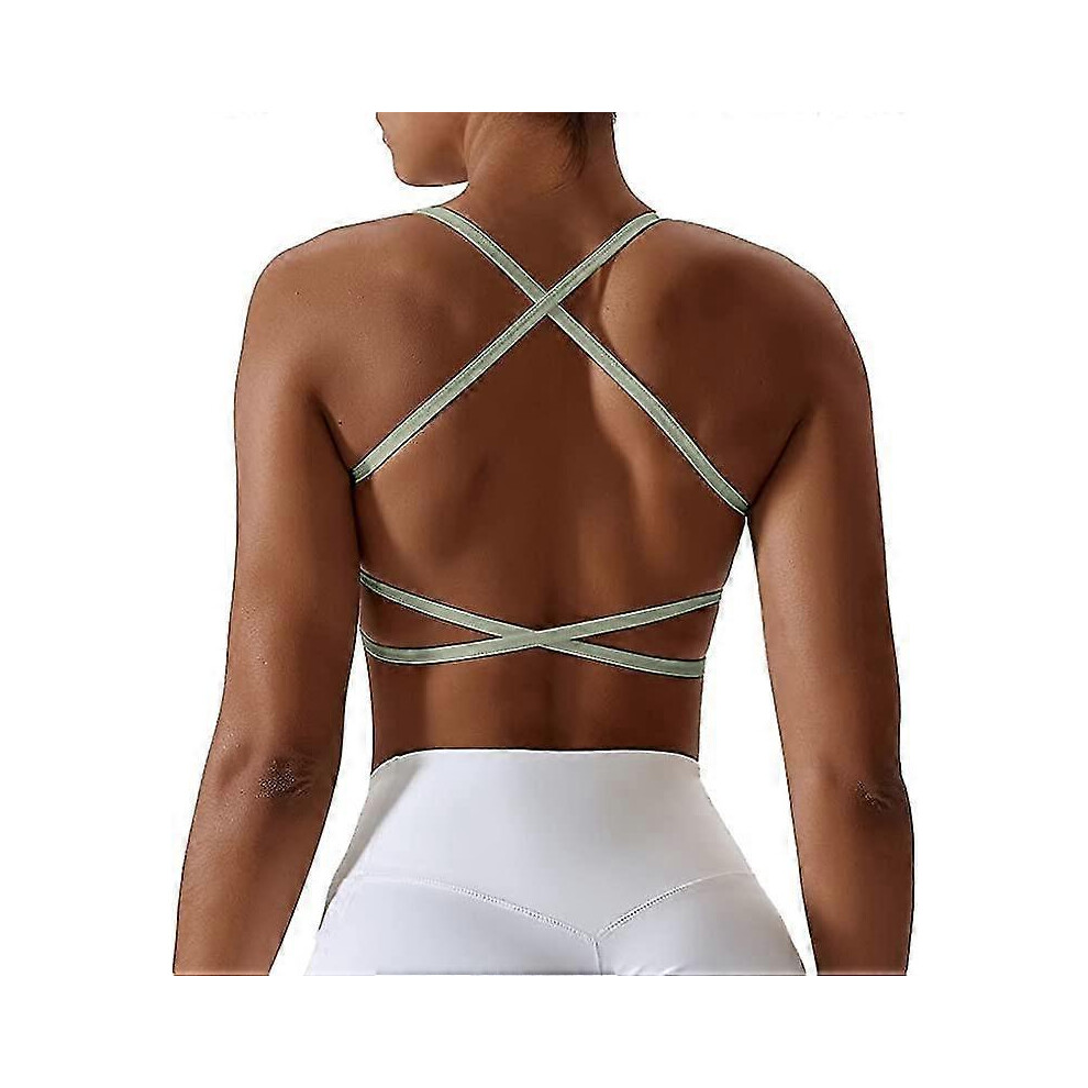 Soutien-gorge de sport femme M, vert, dos nu, push up, croisÃ, sans armature pour yoga, gym