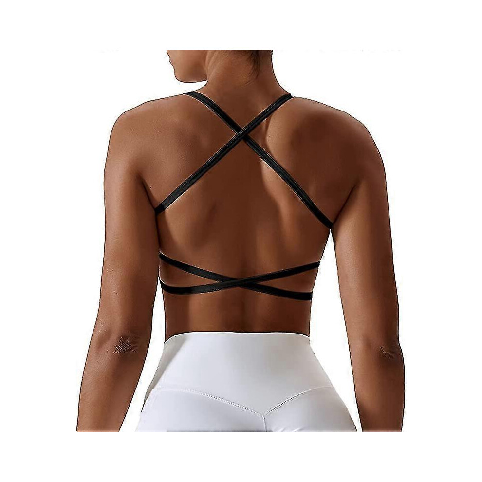Soutien-gorge de sport femme XL noir, dos nu, push up, croisÃ, sans armature pour yoga et gym