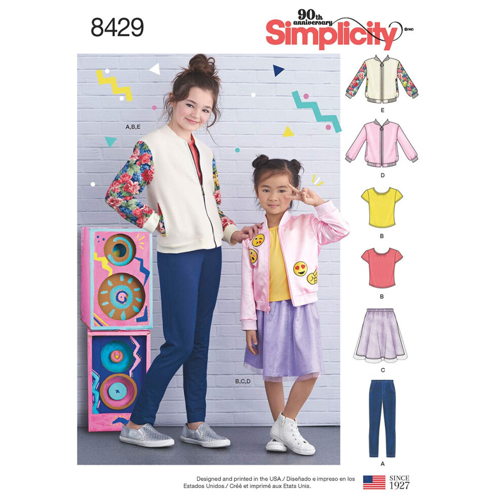 Simplicity US8429K5 Meisjes Broek Rok Korte Mouw Shirt en Jas Naaipatronen Maten 714