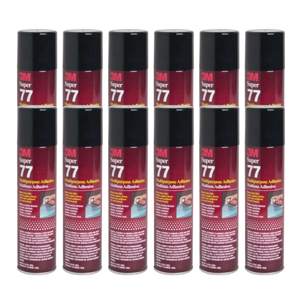 (Pack of 12) 3M SUPER 77 Spray Glue 7.3 oz Adhesive for Foil Plastic P