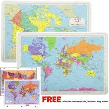 Smertefri l?ring Uddannelsesplaceringer til b?rn Lamineret Canada og verdenskort S?t gratis to-sidet USA/verdenskort 3-ring Binder Vaskbart