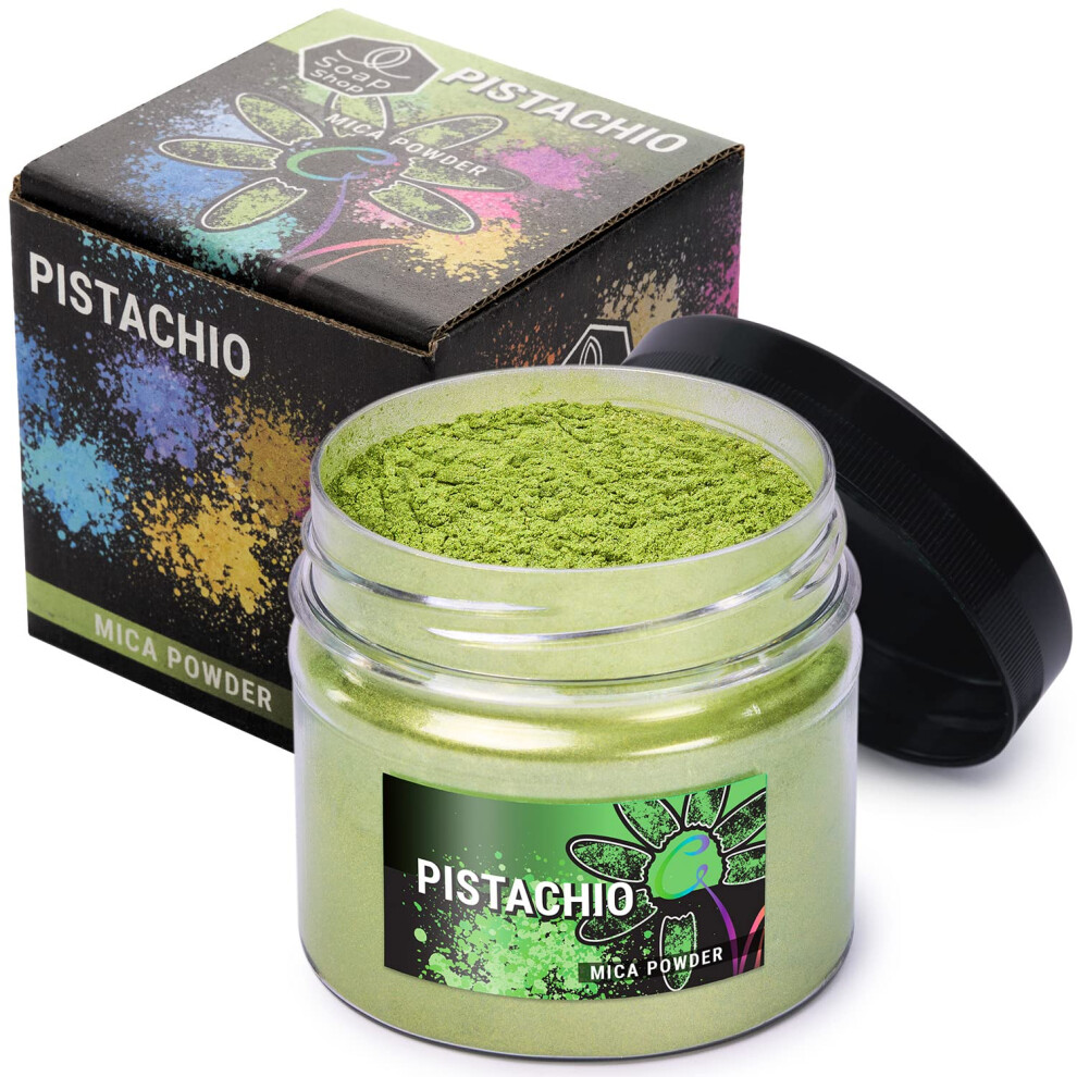 Poudre de mica (pistache) 2 oz - Colorant pour fabrication de savon - Couleur unique - Main S