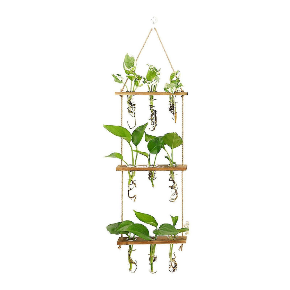 (Marron)Avec Support en Bois Jardin 3 Niveaux Tube d'Essai Jardinière Murale Propagateur Nouveau