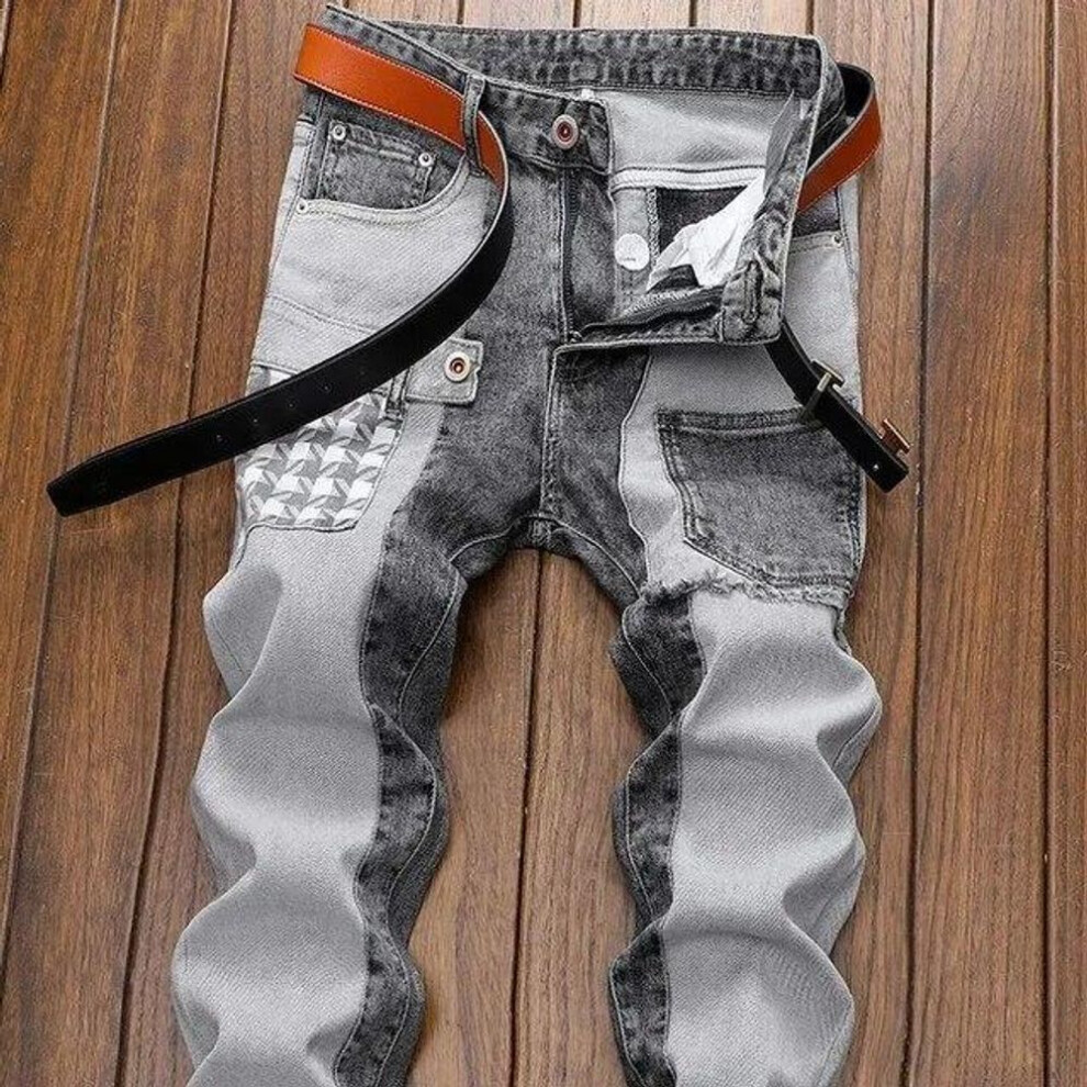 (beige, XS) Spring Autumn Cargos Men&apos;s Clothing Straight Cargo Slim Casual Original Designer Cowboy Work Splice Jeans Pants Trousers