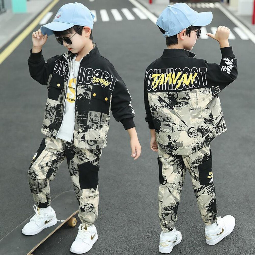 (black, 150) Kids Suits Boys Boys Clothing Sets Spring Autumn Kids Teenage Boys Sports Suit School Uniform Children Two Piece Set