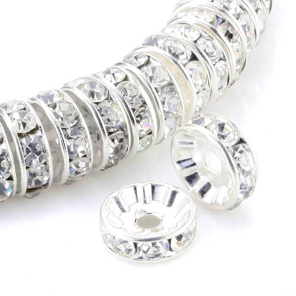 Allb 100Pcs Rondelle Spacer Beads 4mm Silver Plated Czech Crystal Rhinestone for Jewelry Making Loose Beads for Bracelets