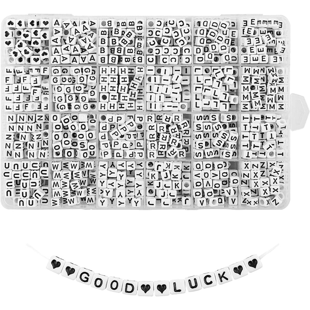Quefe 1440Pcs Perles Lettre Acrylique Perles Alphabet TriéEs Cube Blanc Pour-image