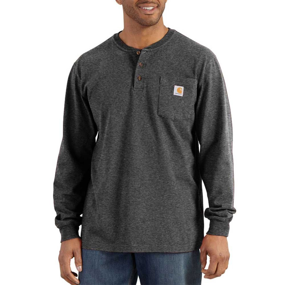 Carhartt Men's Big & Tall Loose Fit Heavyweight Long-Sleeve Pocket Henley T-Shirt Carbon Heather 3X-Large