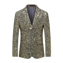 (4XL, Gold) Mens Sequins Casual Blazer Metallic Suit Prom Shiny Party Wedding Jacket Tuxedo