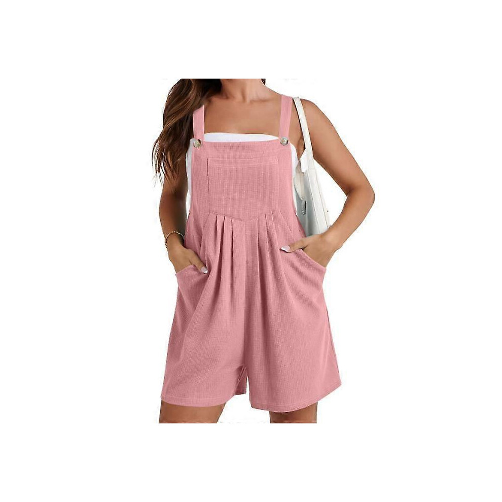 (XL, Pink) Women's Summer Casual Rompers Loose Waffle Knit Short Jumpsuit-image-OPC-PG5JST9-NEW