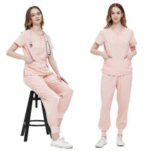 (2XL, pink) Nurse Work Two-piece Set, Crew Neck Pocket Front Scrub Tops & Drawstring Pants Outfits