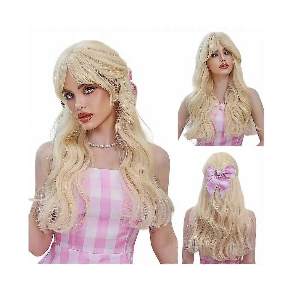 Unisex Silver Blonde Barbie Cosplay Wig Long Wavy Straight Platinum Blonde Hair Wigs