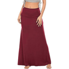 (M, Wine Red) Long Skirts for Women Fall Winter Maxi Skirt High Waist