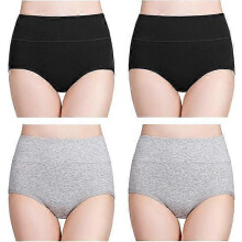 (2XL, Set 8) Women's Cotton Underwear High Waisted Ladies Panties Full Coverage Briefs 4 Pack