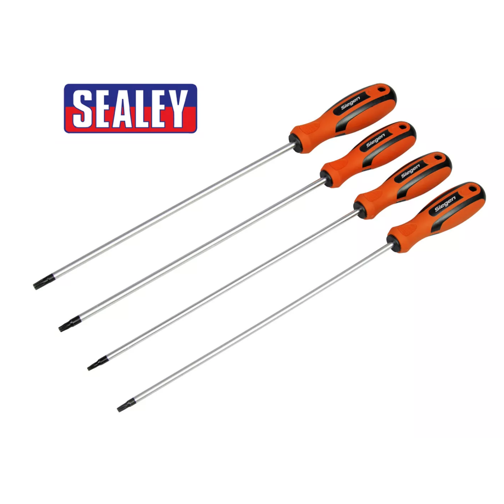 Sealey Torx Long Screwdriver Set 4Pc Trx-Star* 250Mm T15-T30 Siegen S01289