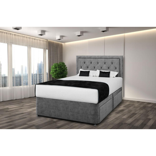 (GREY, 4FT) RIO PLUSH DIVAN BED SET WITH 2 DRAWERS -ALL SIZES